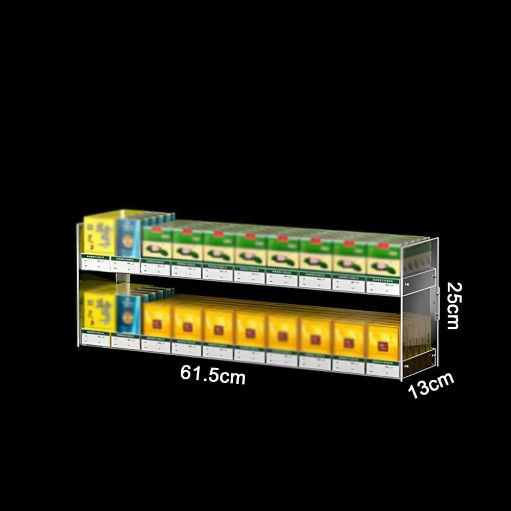 Zfmnoyev Store Retail Cigarette Display Holder, Acrylic Rectangular Cigarette Case, Multi-Tier Auto Cigarette Pusher Organizer Holder, for Supermarket Checkout Counter ﻿(61.5x13x25cm)