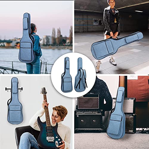 Image of 39 Inch Electric Guitar Bag Soft Guitar Case, 0.44 Inch Thick Padded Electric Guitar Gig Bag Waterproof Guitar Backpack with Pockets, Blue