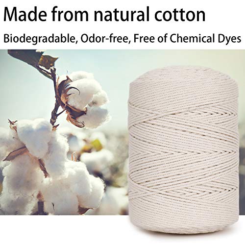 image for AIFUN Macrame Cord 3mm X 547yd Not Dyed 100% Natural Cotton Macrame Ro