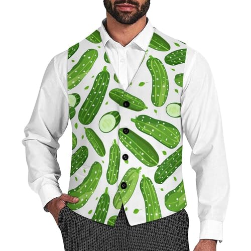 Pickle Cucumbers Novelty Men's Suit Vest Casual Formal Dress Vests Business Waistcoat