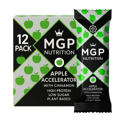 MGP Nutrition 12 Pack Apple Accelerator Protein Bar - High Protein, Low Sugar Vegan Snack with Real Apple & Cinnamon - Healthy & Delicious Plant-Based Energy Snack Bar, Made in UK