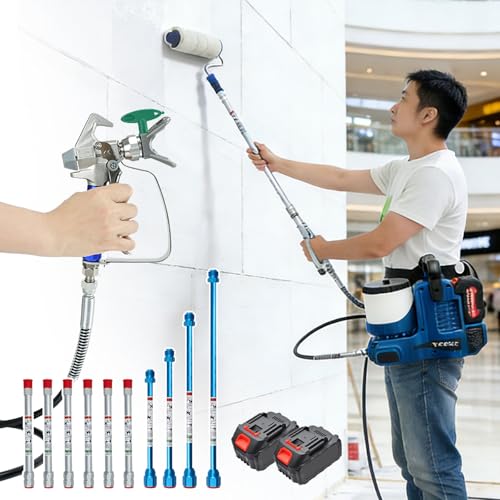 QJJML Máquina De Pulverización Sin Cable: Rodillo Eléctrico + Pistola Pulverizadora De Pintura, Ajuste De Presión De 6 Niveles, Pulverizador De Pintura De Alta Presión con Batería De 5000 Mah