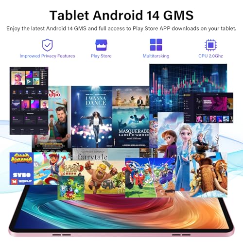 Image of Android 14 Tablet 10.1 inch 19GB RAM + 256GB ROM 1TB Expand, 1280x800 IPS HD Touchscreen, 2MP+5MP Dual Camera, 6000mAh Battery Powerful Performance Tablets 2025, GMS, WiFi (Pink)