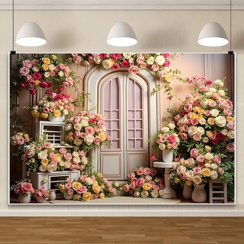 AOFOTO Floral Backdrop Colorful Rose Flowers Door Wall Printed Spring