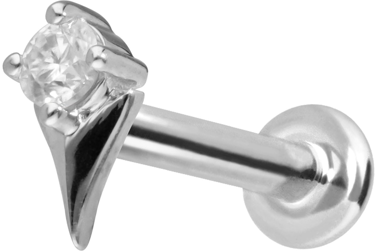 PIERCINGLINE 14 Karat Gold Labret Ohr-Piercing mit Push Fit MOISSANIT + PFEILSPITZE 0,025 kt Farb & Größenauswahl