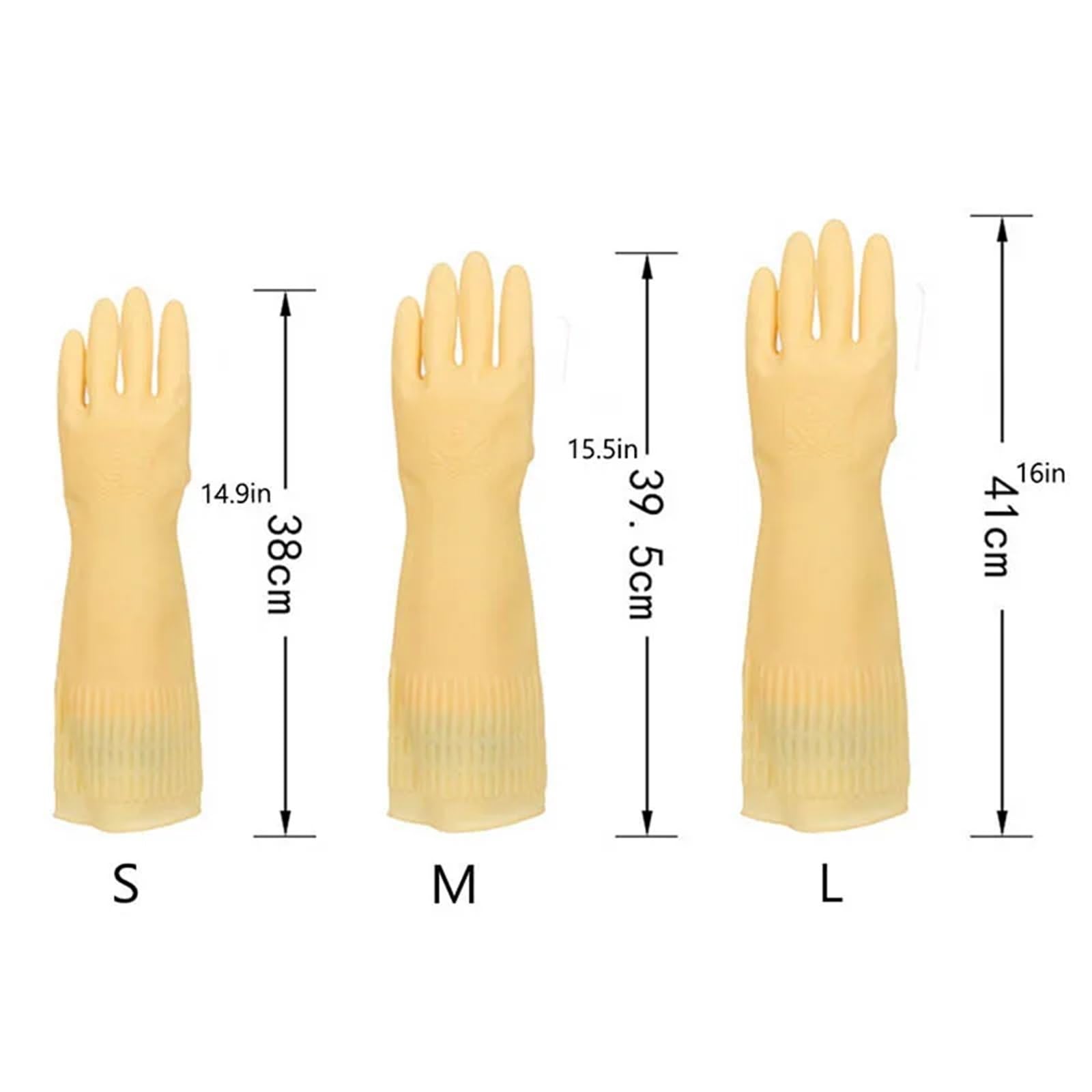 3 Stück beige verlängerte und verdickte Latexhandschuhe for Küchenarbeiten, Geschirrspülen, Wäschewaschen, Leder, Gummi, wasserdicht ölbeständig Für Küche Putzen(M)
