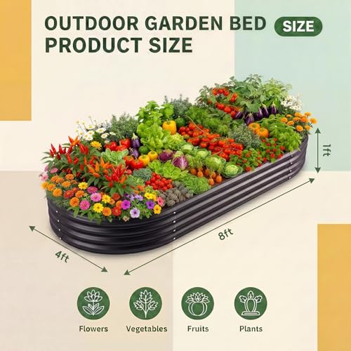 Image of Land Guard 2Pcs 8ft Galvanized Steel Raised Garden Bed, 8 x 4 x 1 ft Large Metal Raised Planter Beds, Raised Garden Bed for Vegetables, Grey