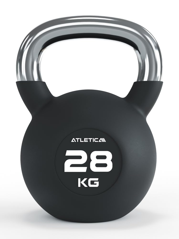 ATLETICA Kettlebells | 4-32 kg | gumowane hantle kulowe z chromowanym uchwytem | wysokiej jakości stop stali | jakość studyjna | funkcjonalny trening całego ciała, waga 28 kg