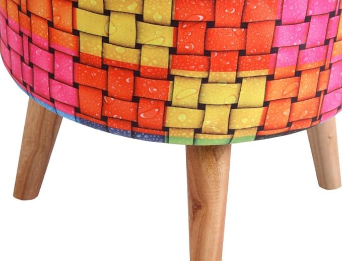 Image of Ottoman for Living Room, Velvet Round Foot Rest Stool, Wooden Legs Chair for Sitting, Ottoman for Bedroom & Makeup Room Decor | Chair (18 inchx18 inchx32 inch), Puffy (16 inchx16 inchx17 inch) | Knotted Ropes