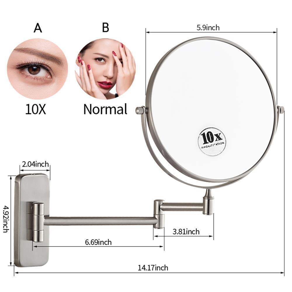 Specchi for Il Trucco a Parete, specchietti da Trucco girevoli estensibili Regolabili a Doppia Faccia ingrandenti Cosmetici(6inch,5X)