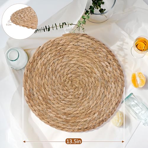 Image of 13.5'' Round Woven Placemats Set of 10, Boho Rattan Chargers for Dinner Plates, Round Rattan Placemats,for Dining Table,Wedding, Farmhouse,Outdoor and Christmas