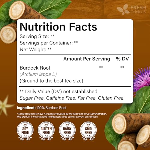 Image of FreshDrinkUS, Premium 40 Burdock Root Tea Bags, 100% Natural & Pure from Burdock Root. Made with Natural Material Tea Bags. No Sugar, No Caffeine, No Gluten, Vegan.