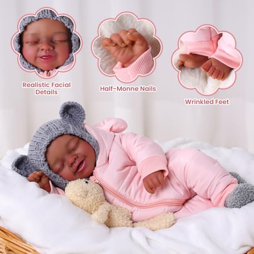 Muñeca Reborn Bebé Realista Negra 17 Pulgadas BABESIDE miniatura 6