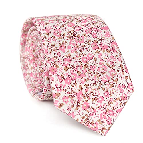 Image of JESLANG Men's Cotton Printed Floral Tie 2.56 inch Skinny Narrow Necktie Various Designs