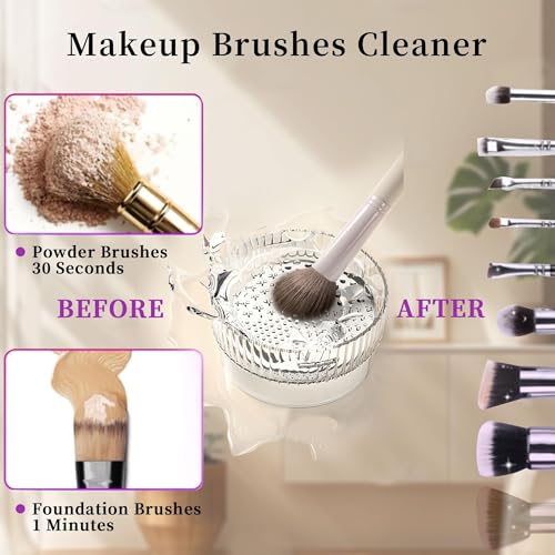 Image of Makeup Brush Holder with Cover，Thickened Acrylic Brush Holder Dust Proof，Easy To Take, Large Capacity Makeup Organizer with 7 Slot Makeup Organization(Purple)