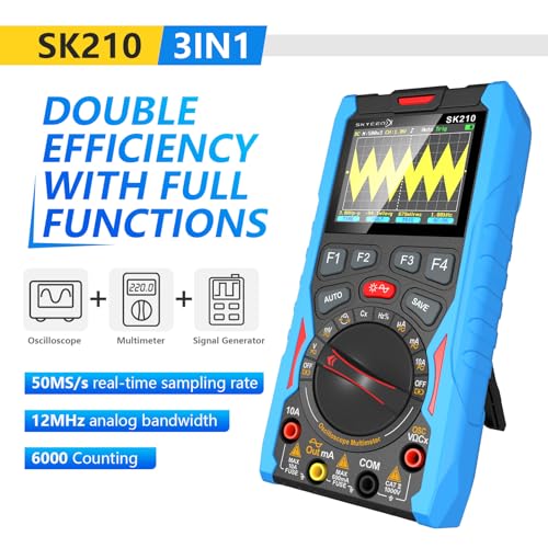 Image of SK210 Digital Oscilloscope Multimeter, 12MHz Bandwidth, 3IN1 Digital Oscilloscope Multimeter DDS Generator, 50MS /s Sampling Rate, 6000 Counts, Voltage, Current, Capacitor, Resistor, Diode Test