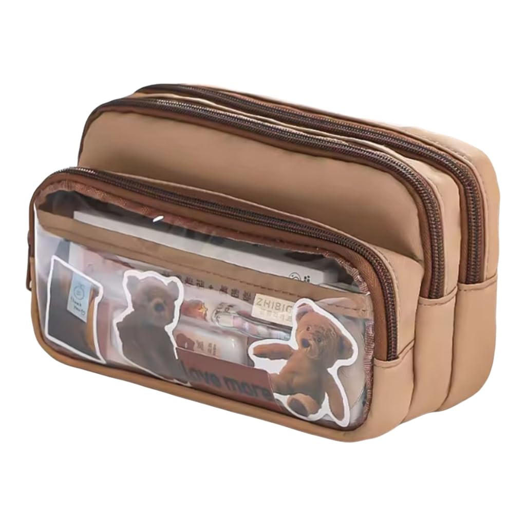 Mounteps Large Capacity Pencil Case - 4 Compartments with Zipper, School Aesthetic Pen/Pencil Organizer for Students, Durable Big Pencilcase (Coffee)