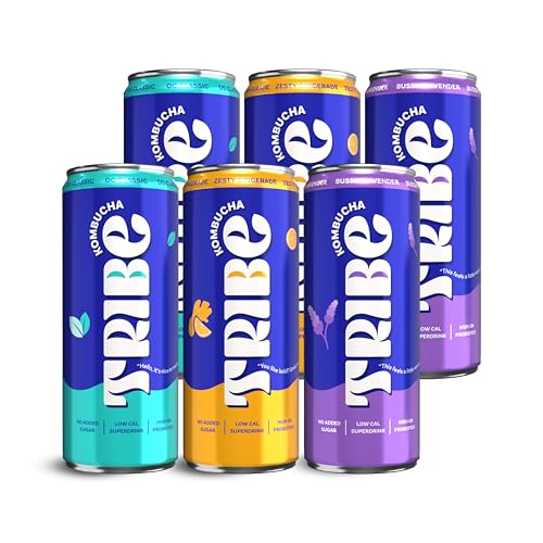 Image of Tribe Kombucha Probiotic Super Drink | Supports Gut Health | Gluten-Free | Naturally Fermented | Super Refreshing | Gut Friendly | Improves Blood Sugar | Antioxidant and Hydration | No Added Sugar | 250 ML X 6 (OG CLASSIC + ZESTY GINGERADE + BUSSIN LAVENDER)