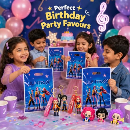 Image of Wanna Party Korean Pop Inspired Return Gift Combo for Kids | Pack of 10 Goodie Bags with Set of 3 Character Keychains & Set of 3 Squishy Toys | Birthday Party Favours and Gift Bag Fillers