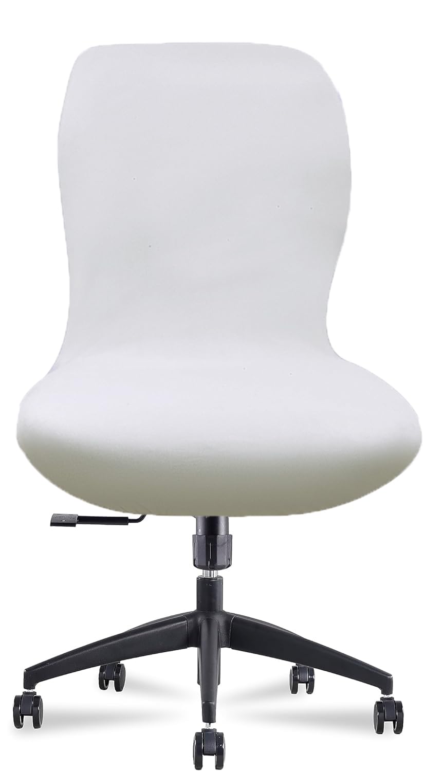 Deisy Dee Velvet Stretch Armless Office Chair Covers - Colorful Stretch Slipcover for Desk Chairs (Off White)