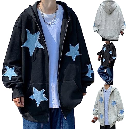 KOSUSANILL Women Y2k Star Graphic Zip Up Hoodie Long Sleeve Oversized Sweatshirt Jacket Vintage Aesthetic Streetwear4