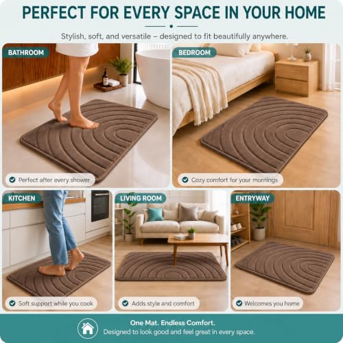 Image of Premium Memory Foam Bath Mat | 40x60cm Super Absorbent Velvet Bathroom Rug | Non-Slip Machine Washable Floor Mat (Mocha Brown)