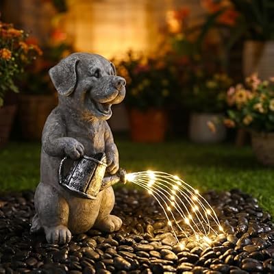 Lavezee Solar Garden Decor Dog Statues Outdoor, Dog Garden Statue 9.8‘’ for Yard Decorations Outdoor, Ideal Gifts for Mom Dad Dog Lovers Birthday Housewarming Present