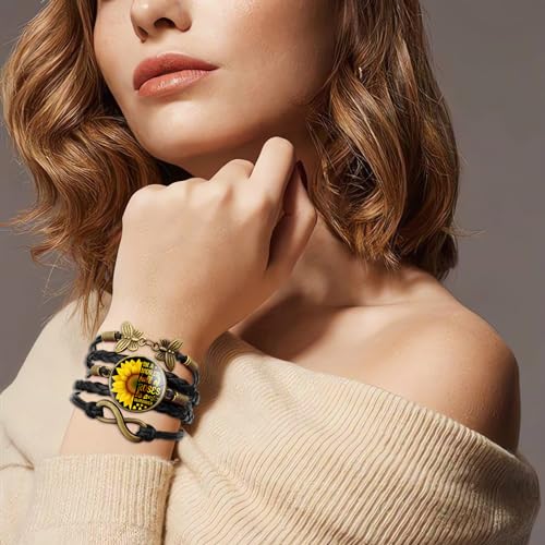 Image of Boho Sunflower Gifts Sunflower Leather Bohemian Bracelet Birthday Gifts for Women Teens Granddaughter Wife Daughter Mom Friendship Bracelets for Her