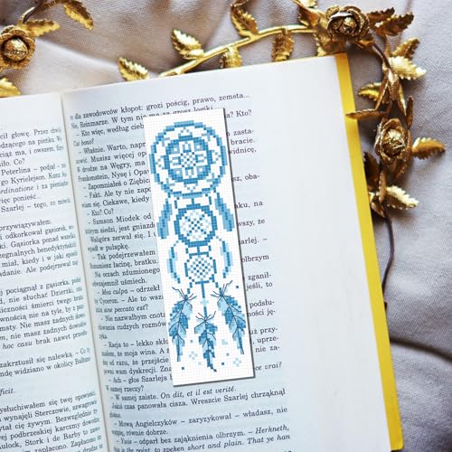 Image of FREEBLOSS 6 Set Cross Stitch Bookmark Kits Dreamcatcher Pattern Stamped Embroidery Kit Stitch Bookmarks DIY Book Marks Printed Cross Stitch Kits with Instructions for Beginners Adults 8''x2.4''