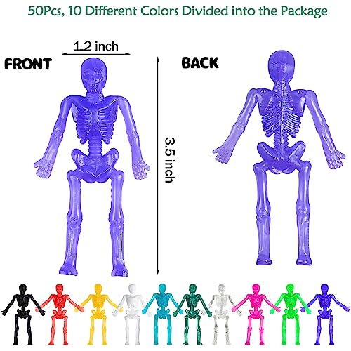 FINGOOO 50PCS Stretchy Men Coloured Skeleton Halloween Party Bag Fillers for Kids Unisex Stretchy Man Lucky Gift Toy for Children Party Bag - Image 3