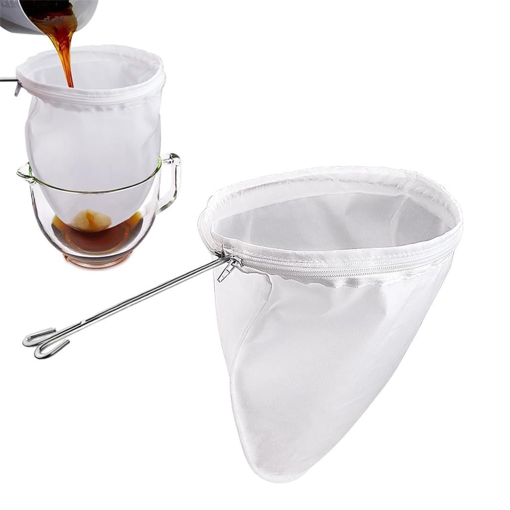 Kitchen Nut Milk Thai Tea Strainer Reuseable Fabric with Stainless Steel Handle Detachable Design Utility Straining Bag for Milk Tea, Cheese-Making