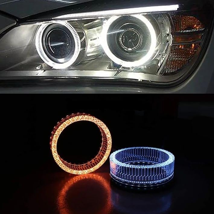 Image of AutoBizarre 2Pcs 3 Inch LED Angel Eyes Halo Ring Headlight Shrouds Cover Mask 5D Crystal RGB DRL Lights with Mobile Application Control for All Cars, Vans, SUVs, etc (Round)