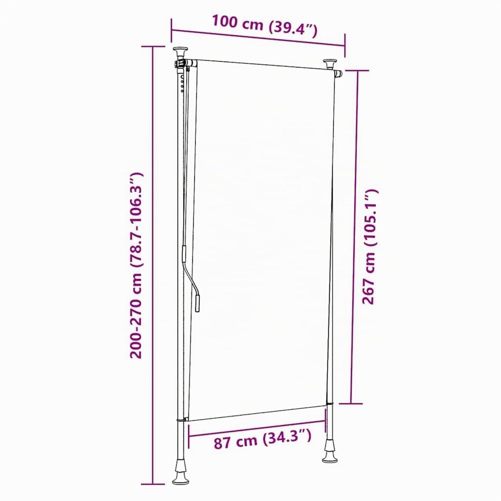 Store Vertical Exterieur avec manivelle sans perçage, Store Enrouleur sans Percage Exterieur, Extensible & Opaque, Paravent de Balcon, Coupe-Vent, Bleu et Blanc 100x270 cm Tissu Acier