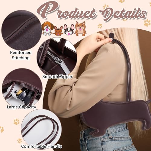 Dachshund Bag, Gifts for Women Purse Dachshund Dog Shaped Shoulder Bag Cute Pet PU Leather Tote Handbag for Puppy Lovers Mom Daughter Friends Weiner Sausage Dog Birthday Gifts3