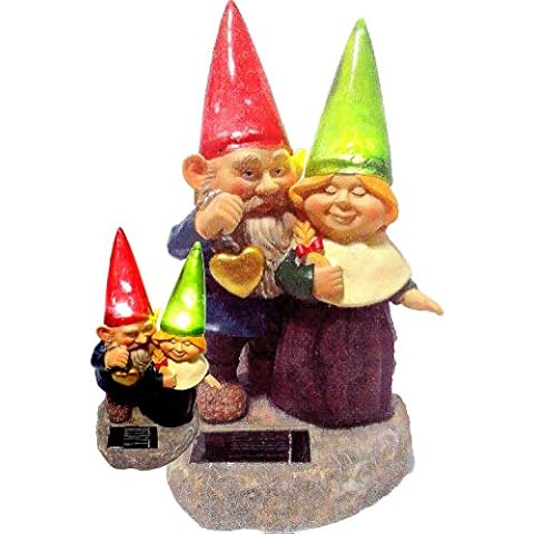 Loving Couple Garden Gnome Holding Hearts and Flower Garden Solar Light Cover