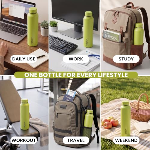 Image of CASPIAN / / / Astra Stainless Steel Water Bottle 1 litre (1000 ml) | Single Wall, Leakproof & BPA-Free | Reusable Metal Bottle for Fridge, Home, Office, Gym, School & Travel, Lime, Pack of 1