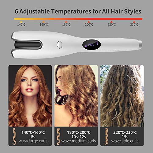 Automatic Curling Iron Wand Hair Curler Anti-Scald Hair Wand Curling Iron with LED Display Adjustable Temp &Timer Dual Voltage Auto Rotating Ceramic Hair Curler Fast Heating for Long Short Hair