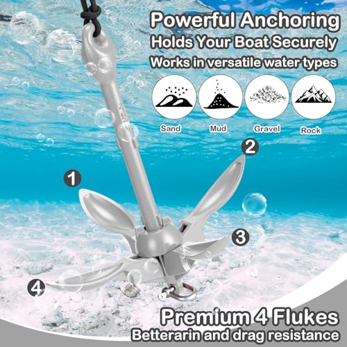 Image of Lounsweer 2 Pack 1.5 /3.5 lb Marine Kayak Anchor Kit Folding Grapnel Anchor Kit Boat Kayak Fishing Accessories for Small Boats Kayaks Canoe Paddle Boards