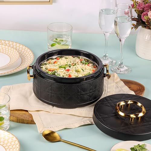 Image of CELLO Ornetto 2500 Insulated Serving Casserole 2500 ml Black | Food Grade, Double Walled, PU Insulated | Hot Pot Case Keeps Food Fresh & Hot for Long Hours | Casserole Set for Roti, Chapati, Rice
