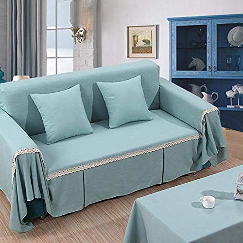 Housse de canapé méridienne gauche protège canapé d angle en L bleu azur 1 pièce