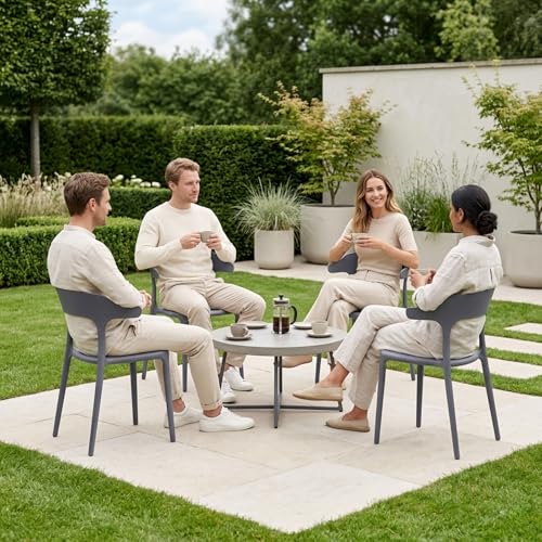 Image of Adhunika Furnitures Grey Cafe Chairs Set of 4 | 3 Year Warranty | 120KG Capacity | Full PP Plastic Stackable Chair | Indoor Outdoor Dining Balcony Garden Restaurant Chair | (Grey, Set of 4)