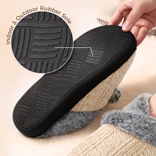 Image of Slippers for Women Fuzzy House Slip on Indoor Outdoor Bedroom Home Shoes | Furry Fleece Lined Ladies Comfy Memory Foam Female Anti-Skid Rubber Hard Sole