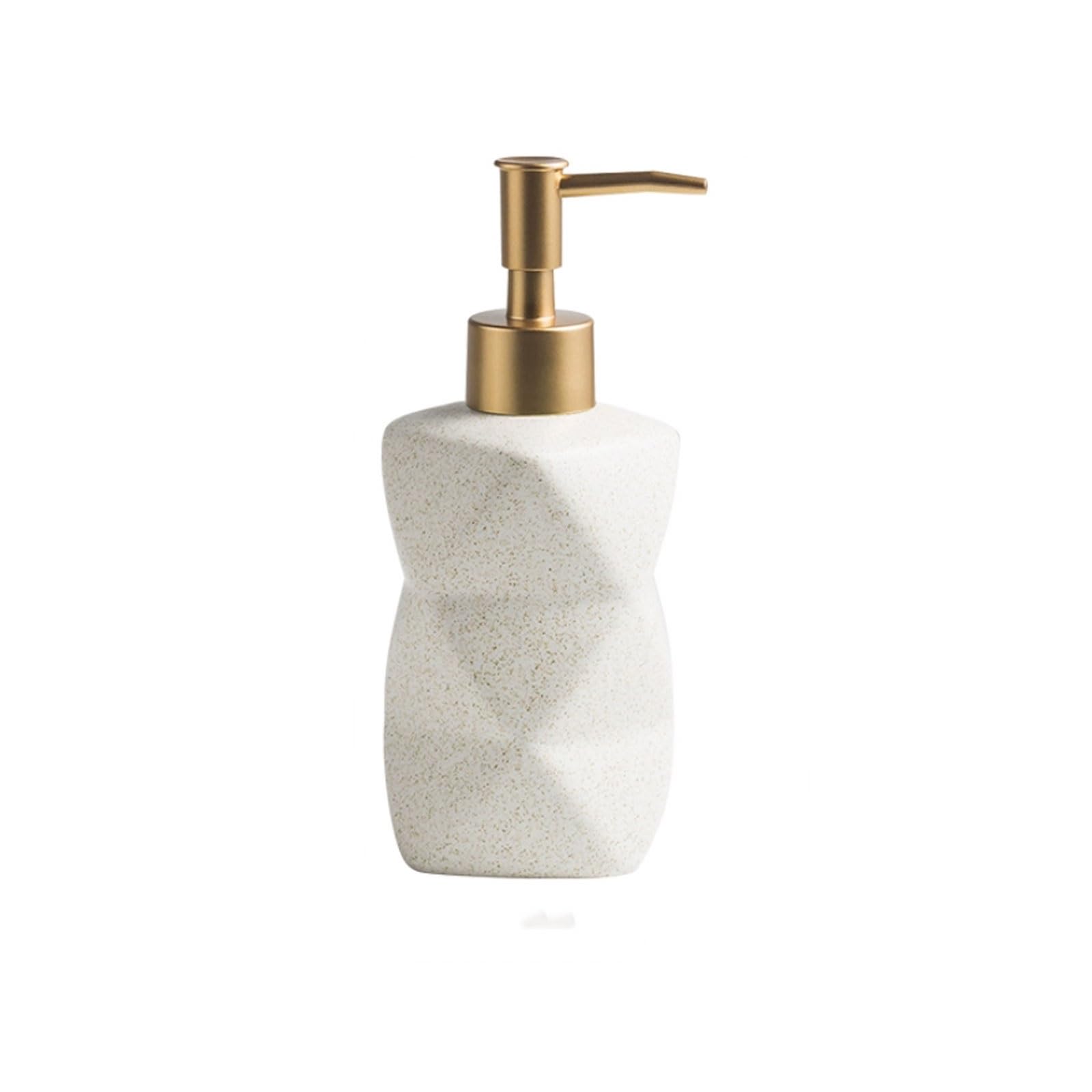 10.1oz Ceramic Soap Dispenser Geometric Design, Matte Glaze, Retro Gold Pump, Countertop Lotion(Wei�)