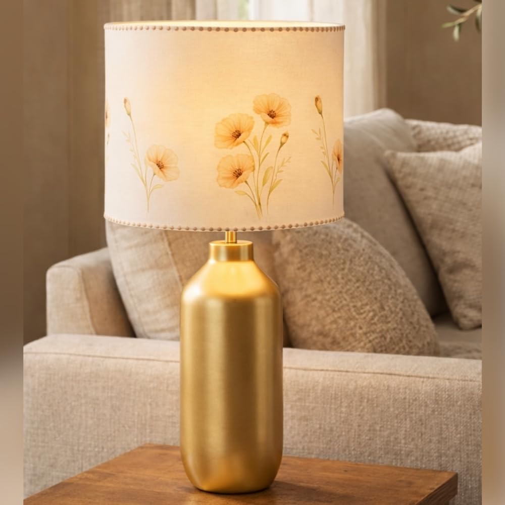 The Decor Mart Printed Shade Table Lamp with Metal Base|Sleek Decor Decorative Beside Light for Desk,Bedroom, Living Room, Home Office and Hotel(Yellow)-image-34