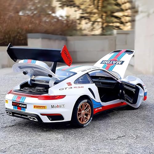 Image of 1:32 911 GT3 RS RSR Turbo S Matini Diecast Model Cars for Kids,Pull Back Car with Light,Sound and Arcylic Sheet Frame for Safety Sports Race Car for Boys Age 4-7 Gifts White Blue