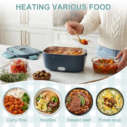 Image of Herrfilk 1.5 Liters Patented Electric Lunch Box Food Warmer Portable Food Heater for Car & Home - Leak Proof, Lunch Heating Microwave for Truckers with Removable Stainless Steel Container 110V /12V