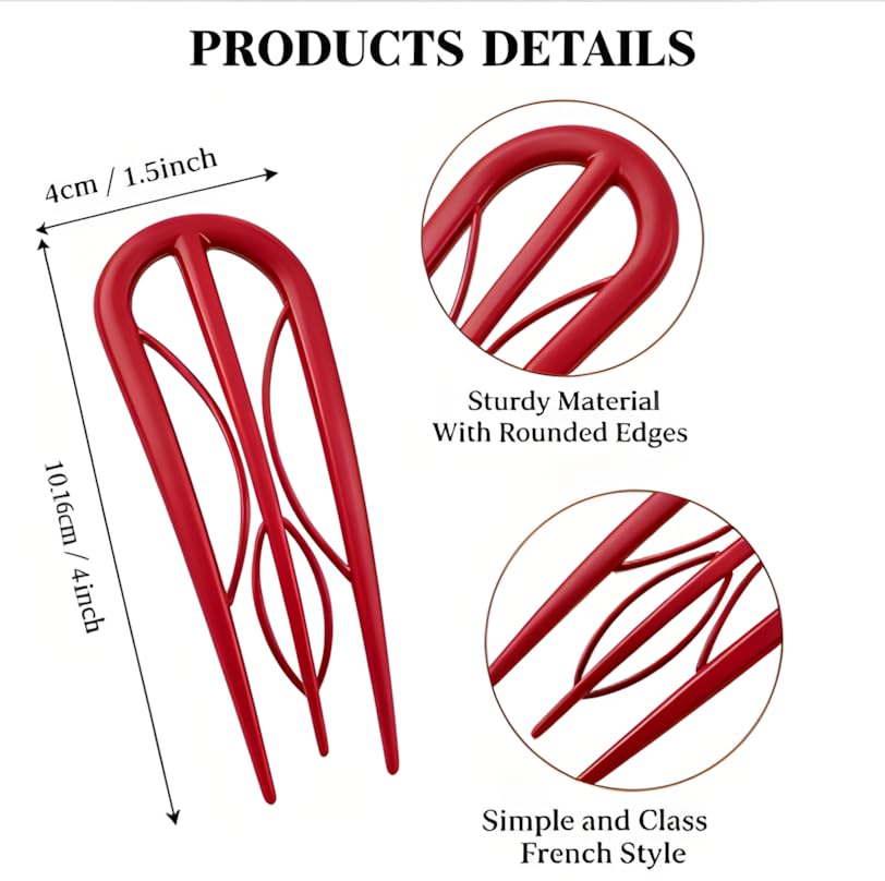 U-Shaped Hair Forks for Women, 8 Pcs, Resin Tortoise Shell, Anti-Slip Teeth, Strong Hold, 4 Assorted Colors, Elegant Updos & Buns (8-Piece Set 2 (4 Colors)) image 4