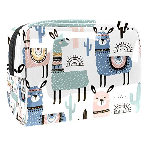 Preisvergleich Produktbild Reise-Make-up-Tasche, tragbar, Kosmetiktasche, wasserdicht, Kulturbeutel, große Aufbewahrungstasche für Frauen und Mädchen niedliches Lama und Kaktus
