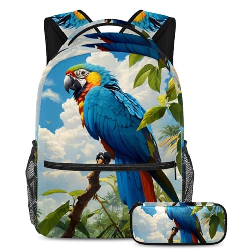 Sacs à dos de jour perroquet multicolore avec trousse de grande capacité