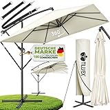 tillvex® Alu Sonnenschirm Rechteckig Ø 330 cm + Abdeckung mit Kurbel | Ampelschirm Aluminium Eckig mit Ständer & Windschutz | Gartenschirm UV-Schutz, wasserdicht, 360° drehbar